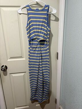 Walter Baker Blue and Yellow Striped Cutout Maxi Dress